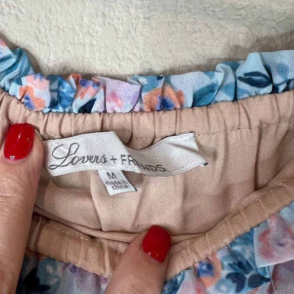 Lovers + Friends Mini Skirt Medium Women Floral Print Ruffle Blue Pink Tiered - Picture 8 of 13